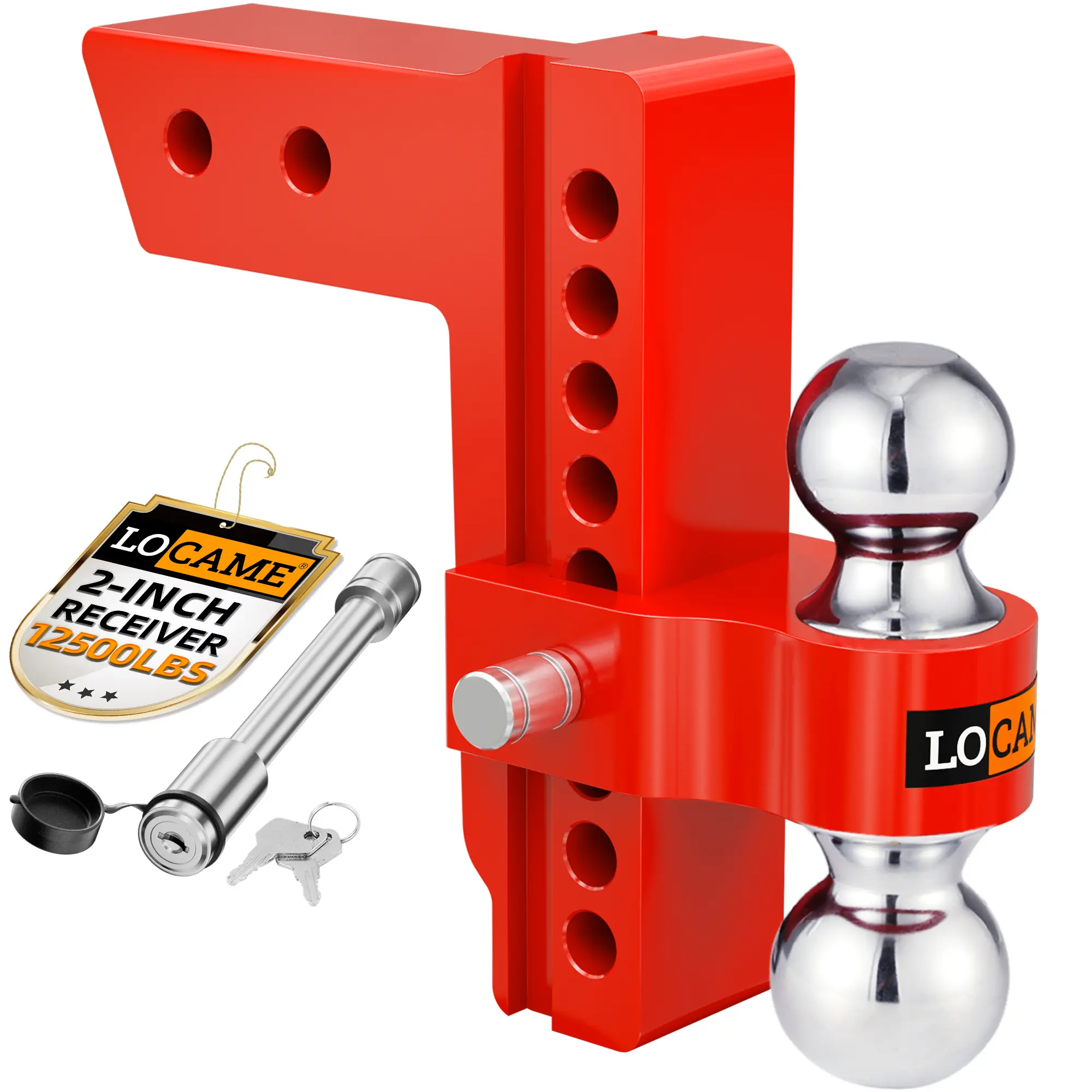 LOCAME Adjustable Trailer Hitch, Fits 2-Inch Receiver Only, 8-Inch Drop/Rise Aluminum Drop Hitch,12,500 LBS GTW-Tow Hitch for Heavy Duty Truck with Double Stainless Steel Locks, Red, Cars accessories