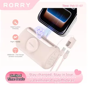 RORRY PalmGo Portable Charger 10000mAh Fast Charging Small Power Bank Travel Essential Battery Pack for iPhone 17/16/15/14/13/12/11 Series and Apple Watch Ultra/11/10/9/SE iPad Android Switch Valentinesdaygift