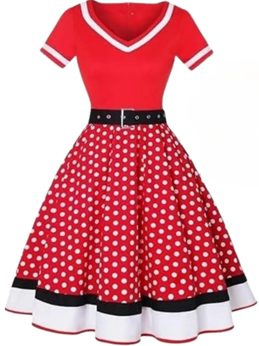 Women's 1950s Vintage Polka Dot Swing Dress Rockabilly Pin Up Retro Costume Party Outfit