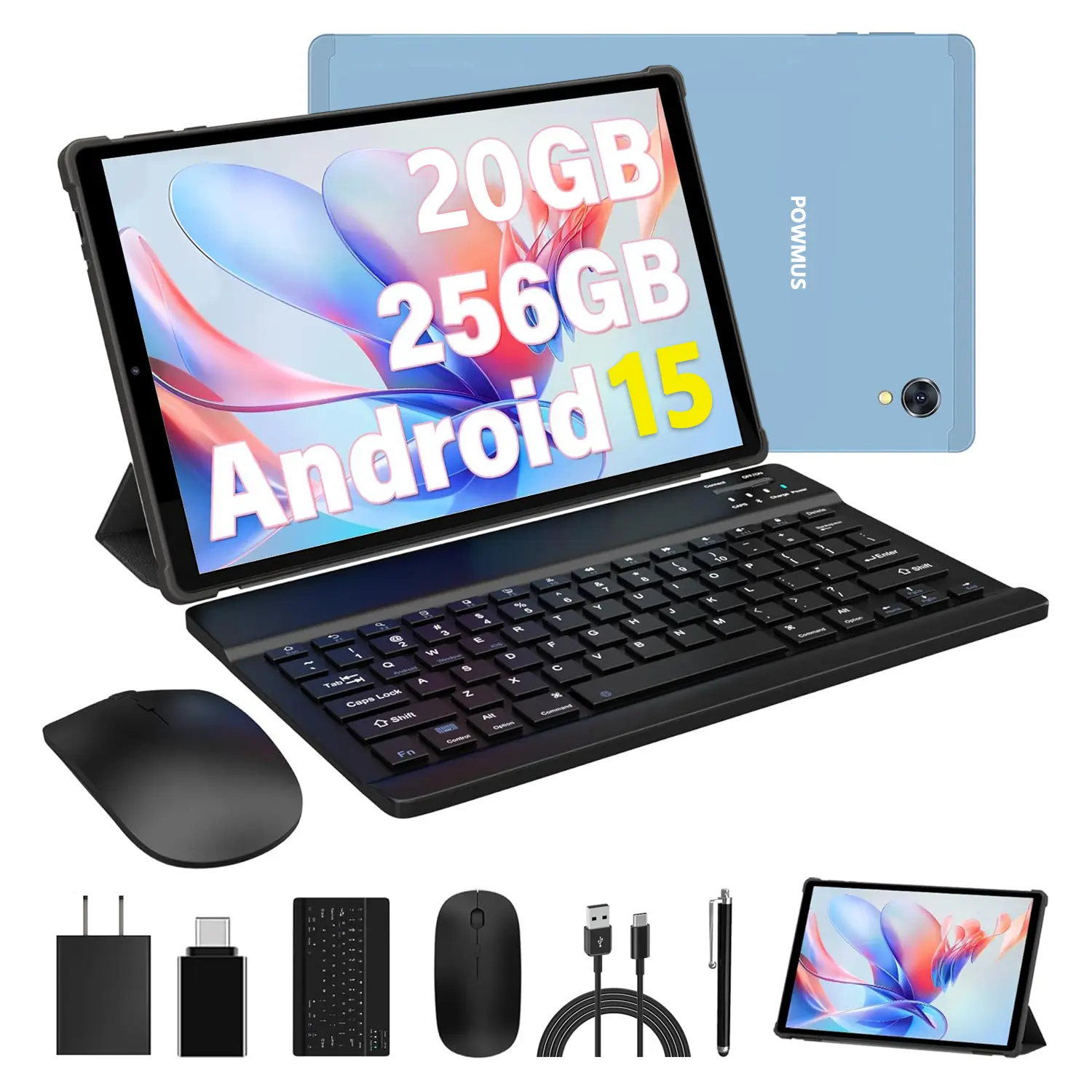 POWMUS Android 15 Tablet 10.4 Inch, 8GB RAM 256GB Storage, Octa-Core Processor, 2000x1200 IPS Touchscreen, Tablet with Keyboard Mouse Case, 1TB Expandable, Dual Camera, WiFi Bluetooth Tablet PC