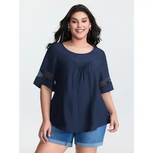 【Summer Turn-Up】【Essential】BlOOMCHIC Plus Size Lace Trim Gathered Front Blouse [M-6X] 2026 Summer Pick for Mother's Day Swimweek