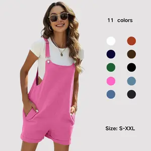 Molitree Women's  Cotton Linen Overalls Shorts Summer Lightweight Casual Short Jumpsuits Rompers Cute Minimalist Sleeveless Womenswear Blue