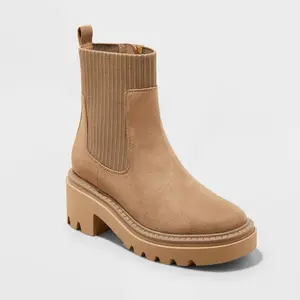 Women's Kyrie Chunky Heel Ankle Sock Boots with Memory Foam Insole - Universal Thread Tan 8.5