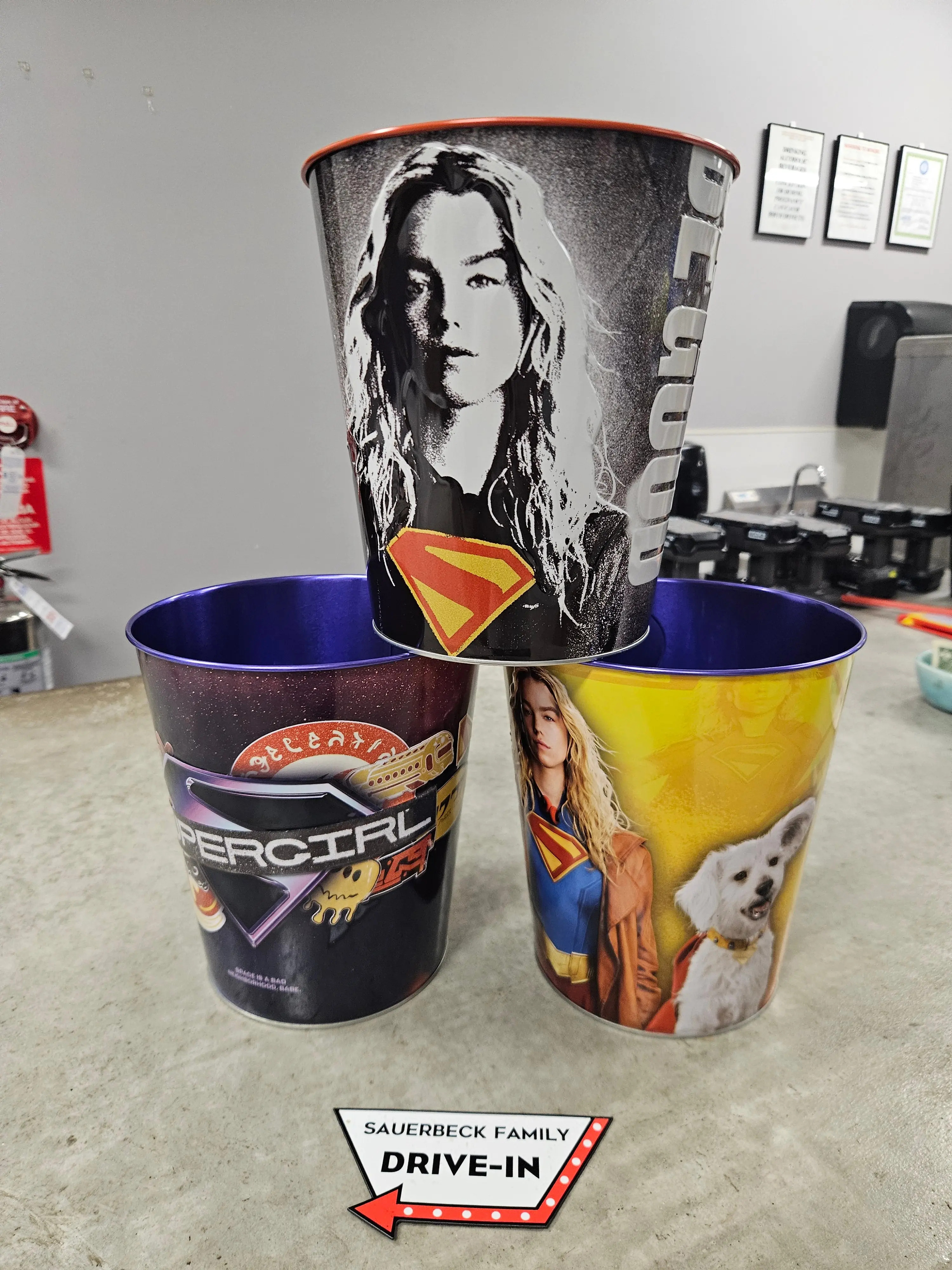 NEW! Set of 3 Supergirl 130oz Metal Popcorn Bucket Set of 3 IN HAND 2026