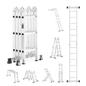 【FathersDayGift】VEVOR Multi-Purpose Folding Ladder,  , 7-in-1 Tall Step Ladder, A Frame 3 Step Adjustable Telescoping Ladder, 12ft Reach Height Heavy Duty Extension Ladder, 330 lbs Capacity for Household Outdoor Work