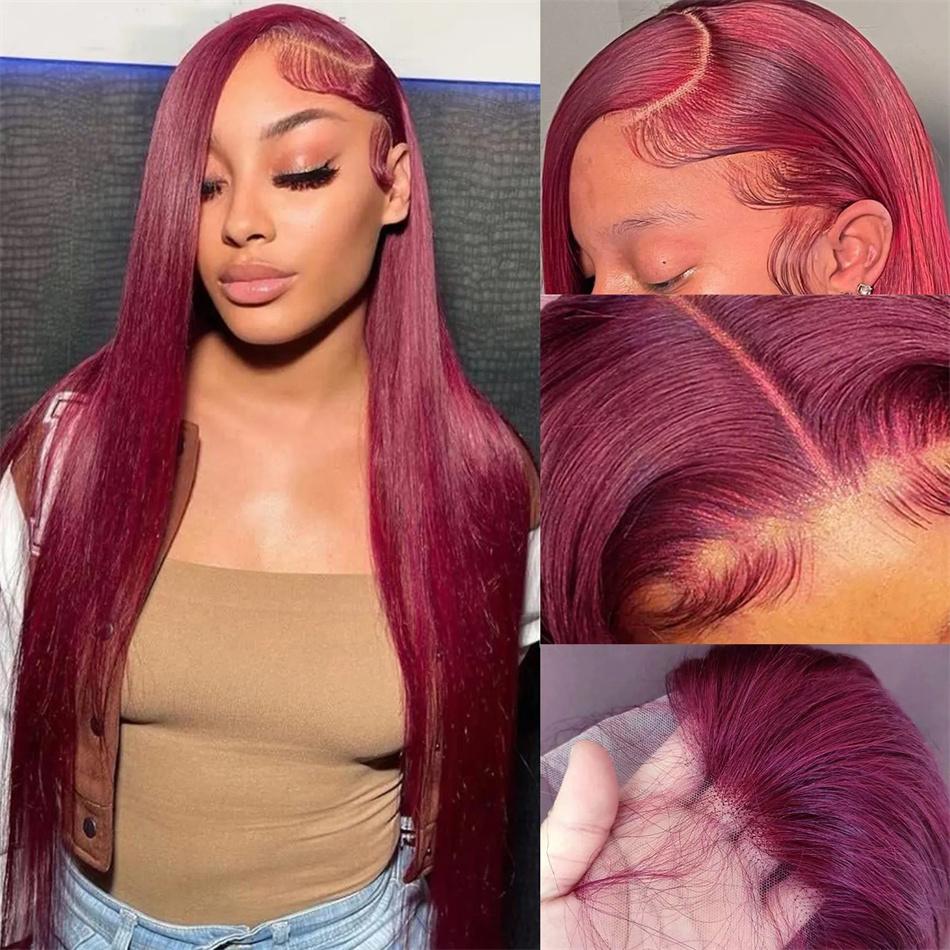 [Super Sale] Hot Star 13x6 HD Lace Front Wig Human Hair Wigs 99J Red Burgundy Colored Pre Plucked Lace Frontal P4/27 Highlight Human Hair Straight Wigs Honey Blonde Body Wave Wigs
