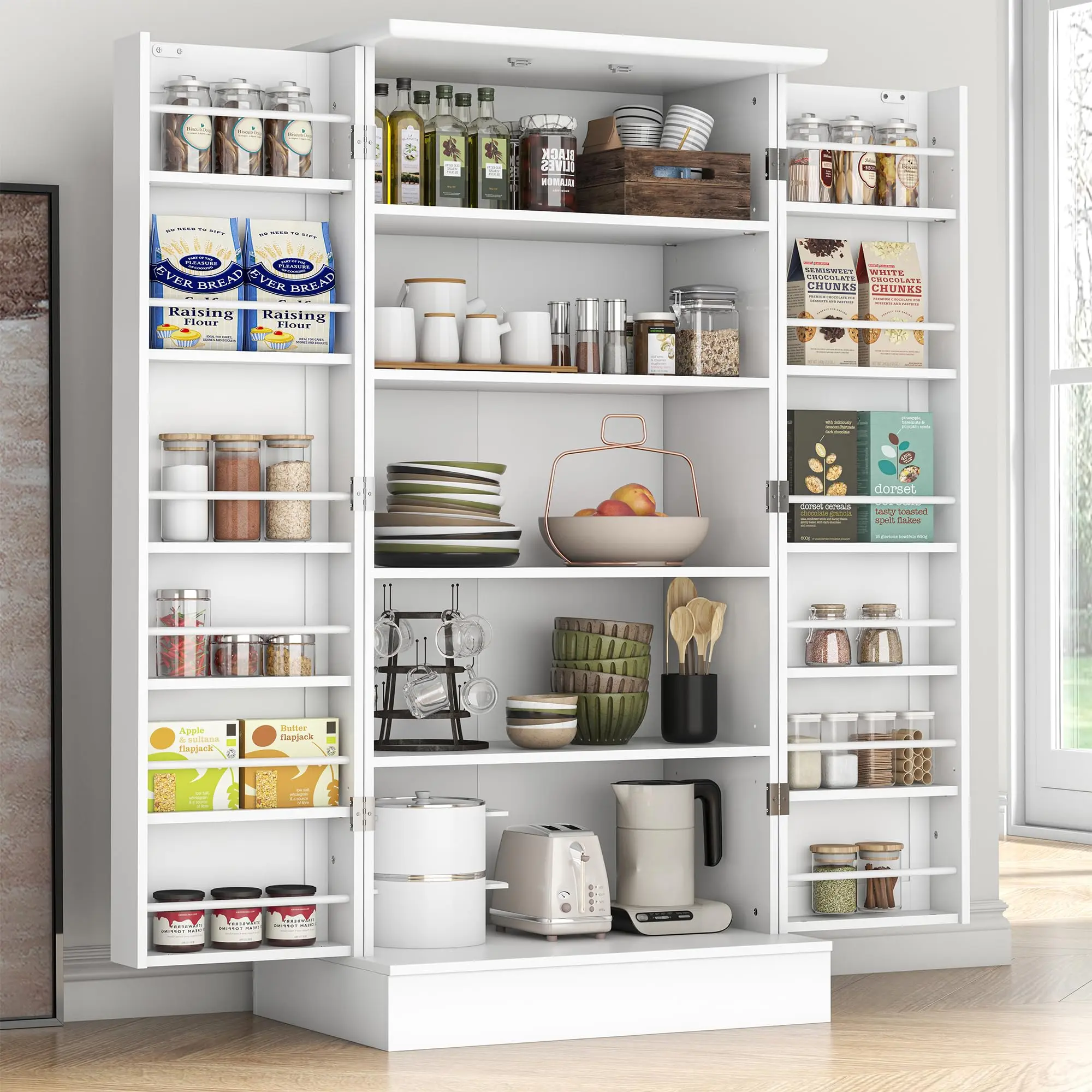 47” Pantry Cabinet, Kitchen Pantry Storage Cabinet with Doors and Adjustable Shelves,Freestanding Buffet Cupboards Sideboard for Living Room and Dinning Room