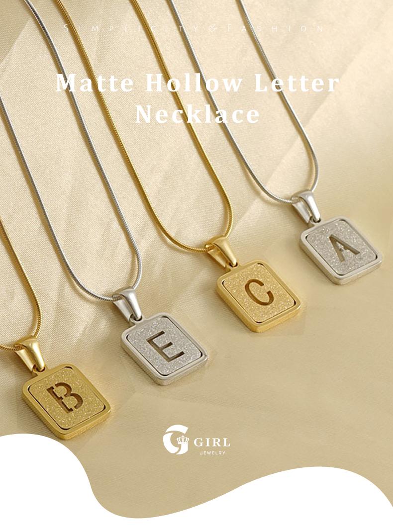 GGIRL 18K Gold Plated Hollow Out 26 English Letter Necklace for Women's Fashion Titanium Steel Letter Pendant A Initial Design Fashion Jewelry Gift for Holiday Haul Christmas Birthdays Anniversaries