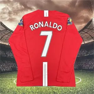 2007 2008 Home Retro Red No.7 Ronaldo Long Sleeved Soccer Jersey