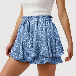 JEKAOYI Flowy Shorts for Women Casual Boho Floral Skorts Ruffle Mini Skirts Running Tennis Butterfly Chiffon Shorts