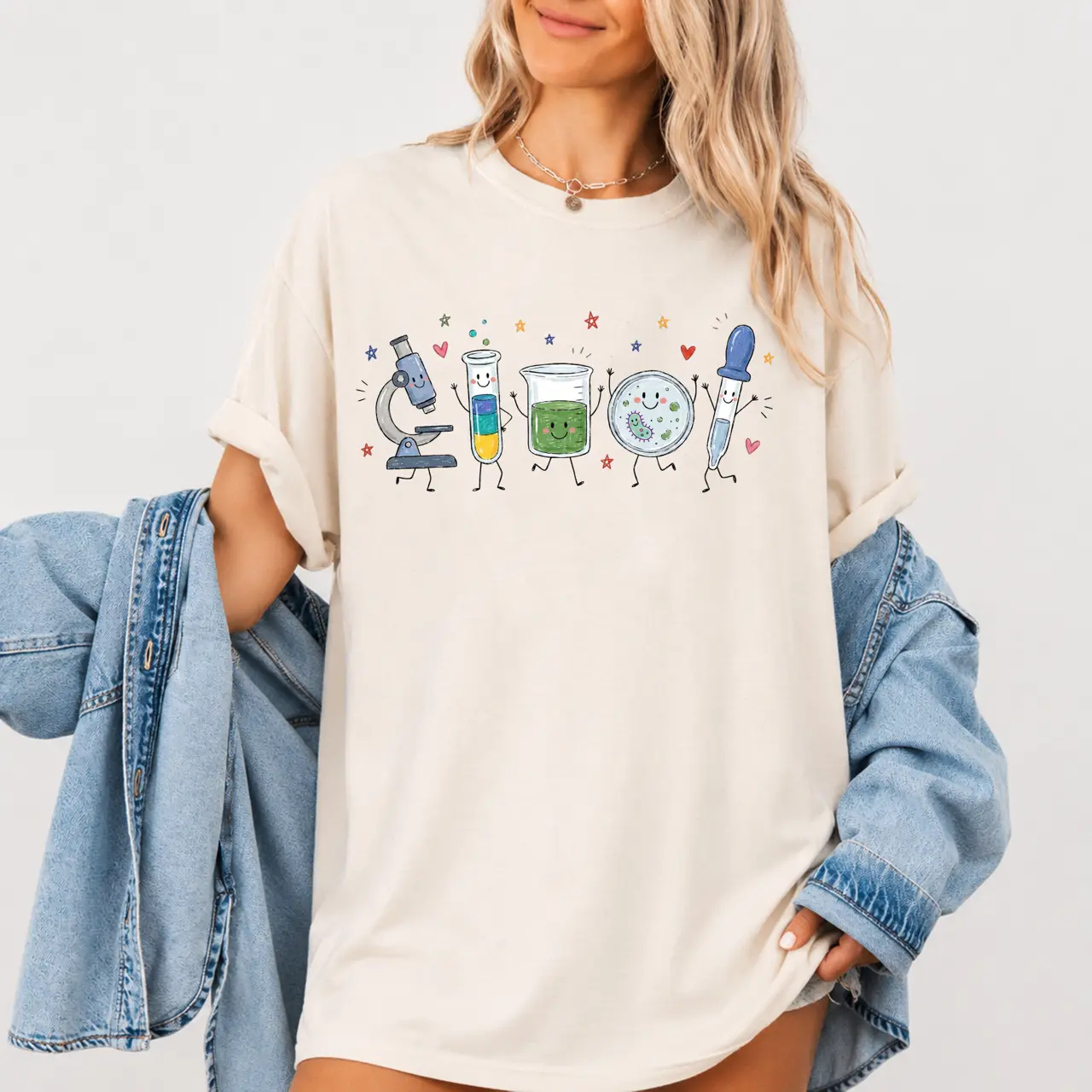 Cute Science Lab Equipment Comfort Colors T-Shirt, Kawaii Laboratory Graphic Tee, Microscope Beaker Petri Dish Pipette Shirt, STEM Teacher Gift, Biology Chemistry Student Unisex T-Shirt