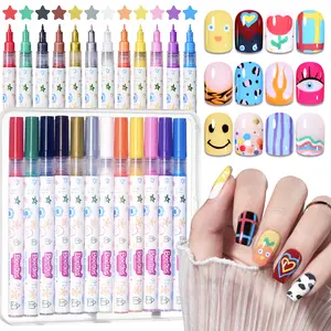 Beetles Nail Art Pens, 0.5mm/0.7mm Quick Air Drying Acrylic Paint Markers for Nails Art Design Painting Dotting Liner Brush, DIY Home & Salon Manicure Tools