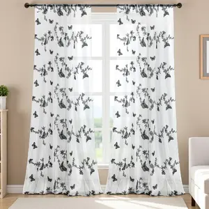 2 pieces of black butterfly semi-transparent window screens, privacy protection, rustic farmhouse style, also suitable for restaurants