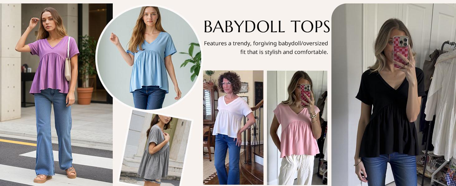 Cicy Bell Womens Summer Peplum Tops Oversized Babydoll Short Sleeve V Neck T Shirts Casual Loose Pleated Swing Blouse Cicy Bell Womens Summer Peplum Tops Oversized Babydoll Short Sleeve V Neck T Shirts Casual Loose Pleated Swing Blouse