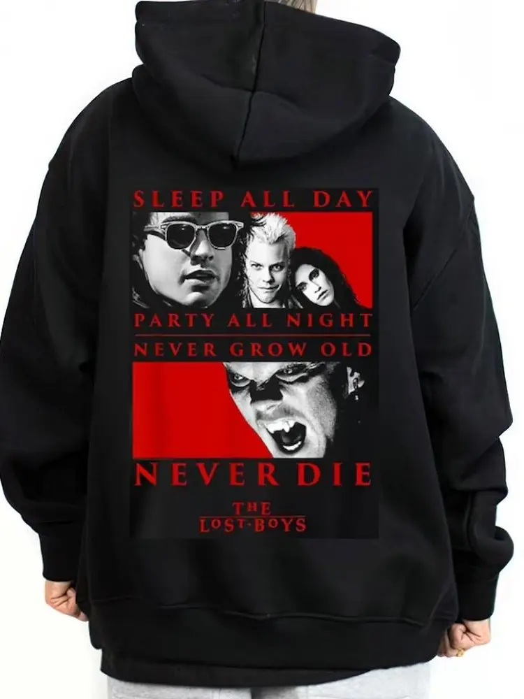 The Lost Boys Never Die Vampire Dark Digital Print Oversized Hoodie Sweatshirt - Menswear Chicanos Cholo Mexican Style Casual Outfits for Outdoor