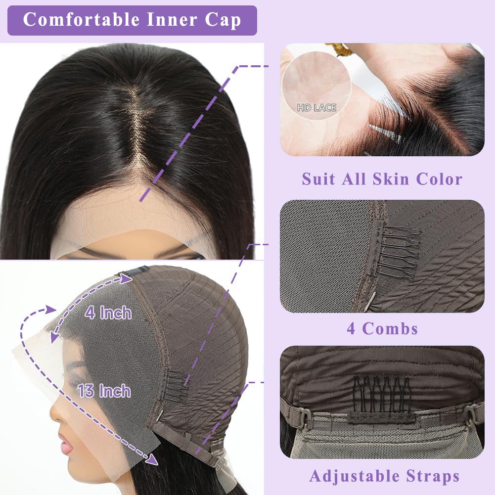 Bob Wig Human Hair Glueless Wigs Human Hair 13x4 HD Lace Front Wigs Pre Plucked Pre Cut 180% Density Short Straight Bob Wigs for Black Women 8 Inch