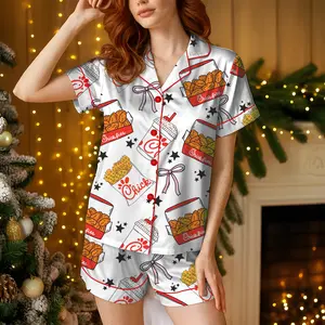 Chicken Nuggets Coquette Satin Pajama Set for Women, Funny Cute Nugget Print Sleepwear, Silky Soft PJ Shorts Lounge Set, Trendy Girly Aesthetic Nightwear, Food Lover Gift Idea, Comfy Summer Pajamas Outfit, Viral TikTok Cozy Homewear for Relaxing Nights