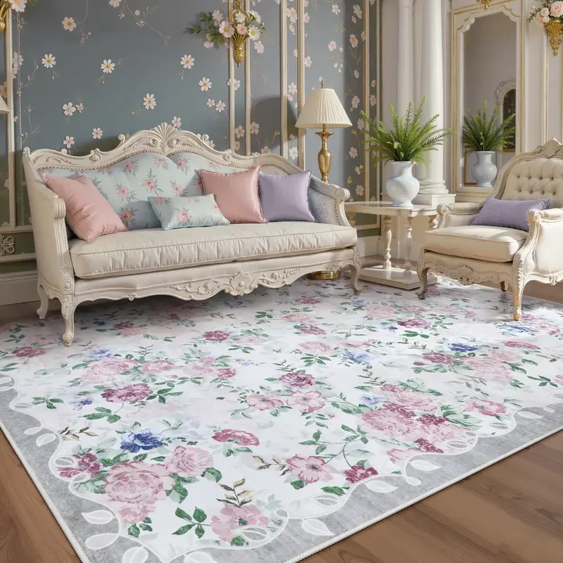 Lahome Flower Washable Area Rugs, Non-Slip Soft Rug for Dining Room, Living Room, Bedroom and Kitchen, Spring Rugs for Decor