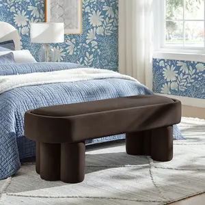 Mossi Oval Performance Velvet Accent Bench in Chocolate Brown