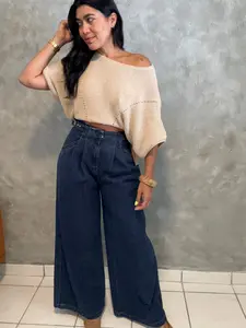 WIDE LEG PLEATED DENIM