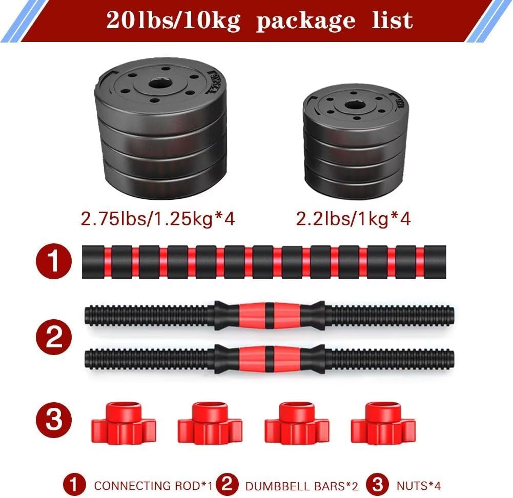 22lbs Adjustable 2-in-1 Dumbbell Barbells Home Gym Equipment with Dual Functionality Secure Grip and Non-lip Comfortable Handle