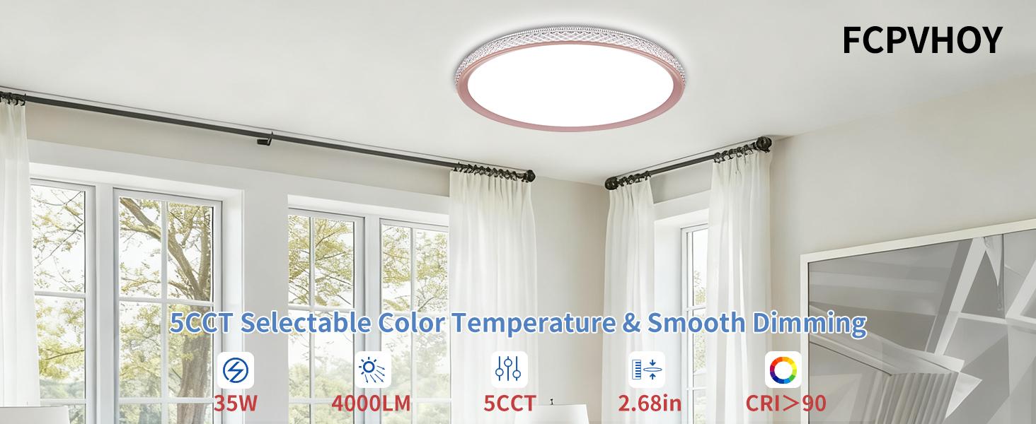 Dimmable LED Flush Mount Ceiling Light  High CRI Flicker Free Adjustable Color Temperature for Bedroom Living Room