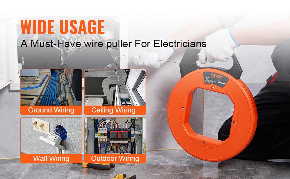 VEVOR Steel Wire Puller, 240ft, 1/8in with Enhanced Housing & Handle for Wall & Electrical Conduit Wiring