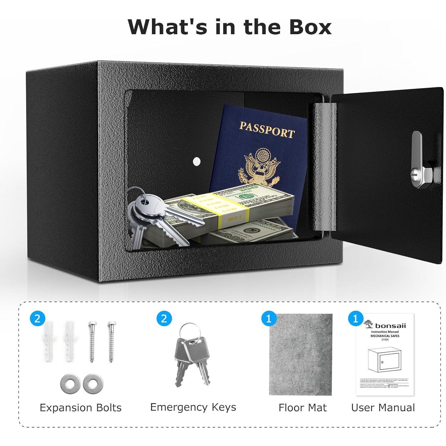 Bonsaii Safe for Home,0.18-1.20 Cubic Feet Security Safe with Fireproof Bag,Digital Keypad and Key,Large Safe for Documents&Cash&Jewelry