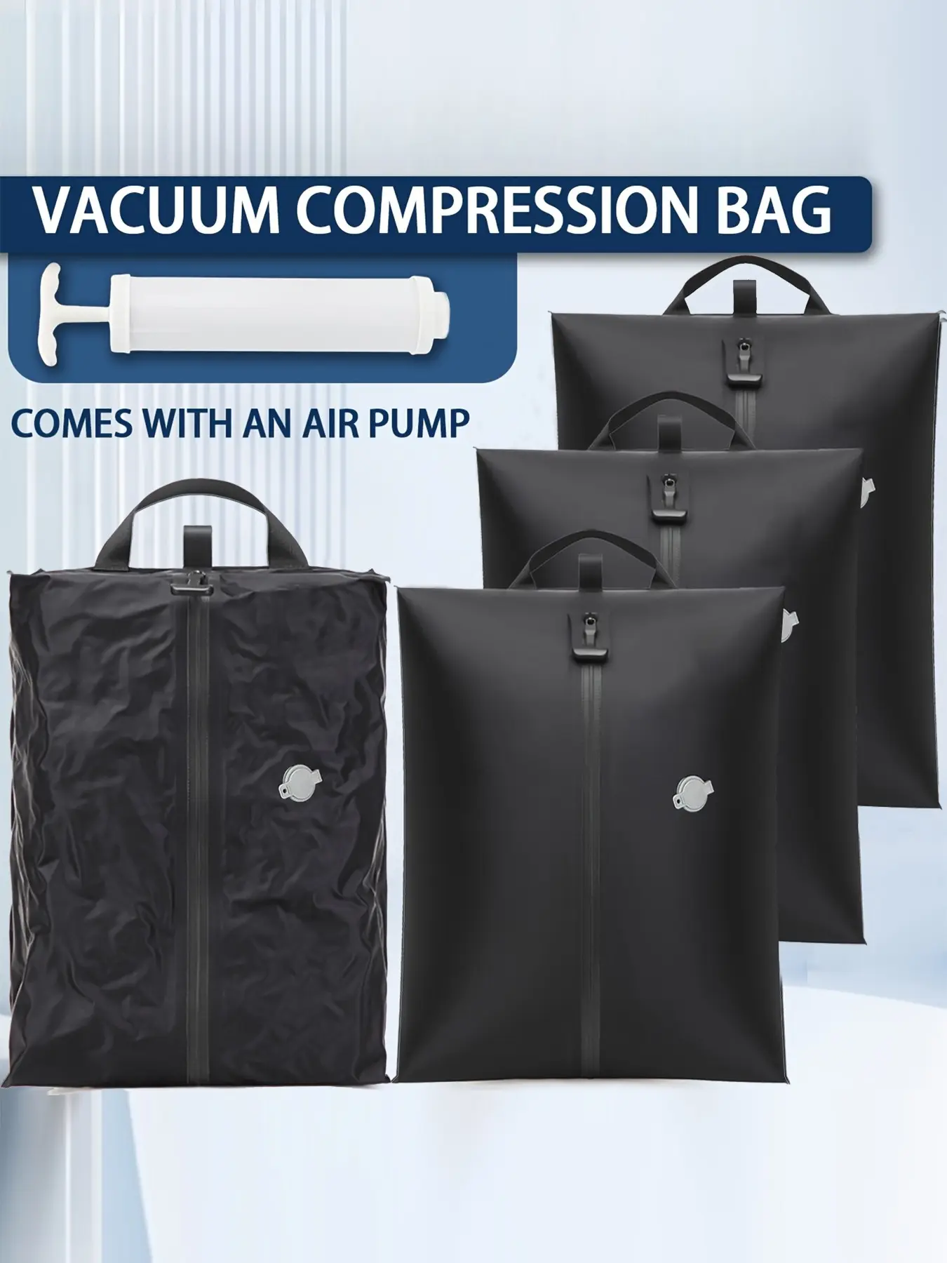 Vacuum Pump and Compression Bag Set, Reusable Waterproof Nylon Travel Compress Bag, Travel Packing Organizers, Foldable Bag, Saves 60% Space, Ideal for Luggage and Backpacks, Vacuum Compression Bags