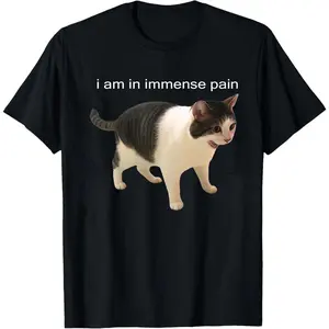 Screaming Cat Immense Pain T-Shirt, Vintage Funny Graphic Tee, Unisex Meme Cringe Funny Dumb Shirt, Menswear, Womenswear, Streetwear.