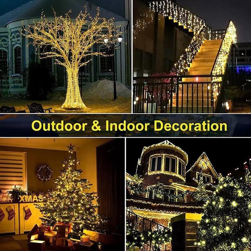 Solar-Powered Christmas Decorative Lights 110/164/328/492/656 Feet 300 LED Multicolor Fairy Light Strings with Timer 8 Modes for Gardens Courtyards Weddings Parties Camping Holiday Decorations