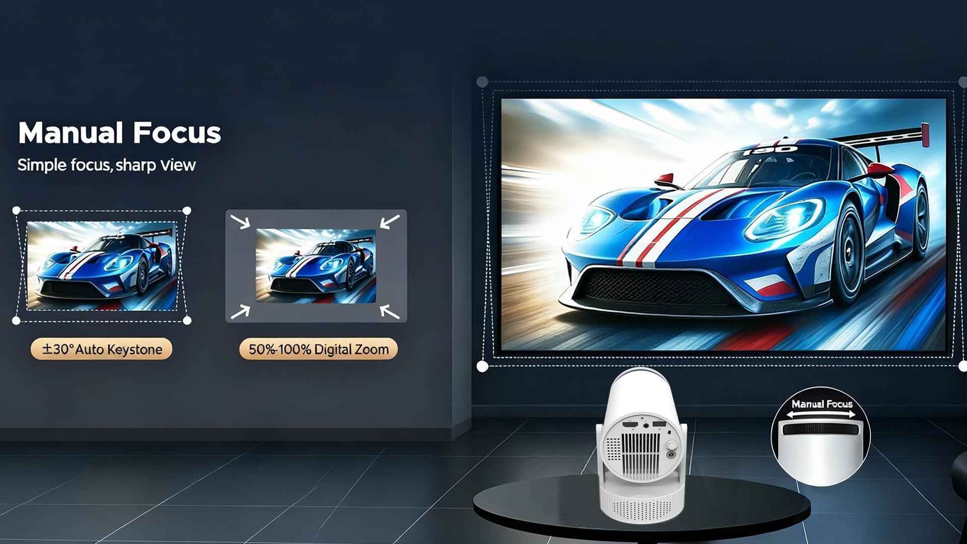 Mini Projector with Built-in Rechargeable Battery for Outdoor, Portable Projector with WiFi and Bluetooth, 4K Christmas Projector, Smart Projector Compatible with iphone/TV Stick/HDMI/USB/Laptop