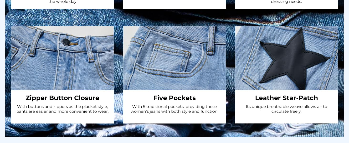 EMMIOL Women's High Waisted Jeans with Star Patches, Vintage Y2K Denim Pants