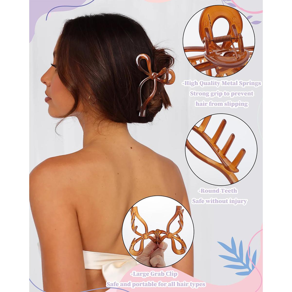 AWAYTR 4Pcs/Set Bow Hair Clips Bow Claw Clip for Women Nonslip Large Hair Claw Clips for Thin and Thick Hair Strong Hold Hair Bows
