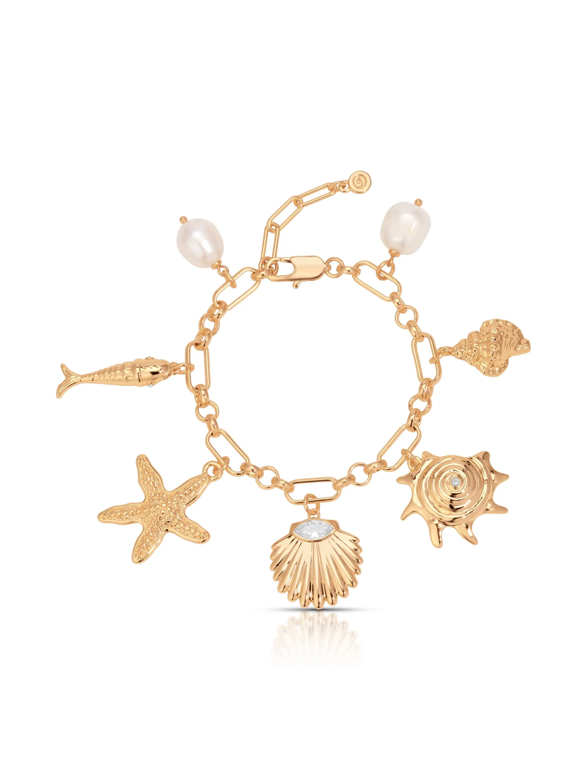 Oceanic Dreams Charm Bracelet – 18K Gold Plated Charm Bracelet with Pearl | Coastal Beach-Inspired Jewelry for Women