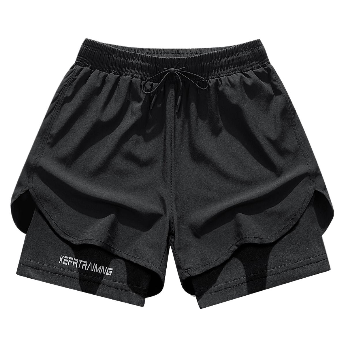 Men's sports shorts, 2-in-1 design, elastic drawstring waistband & side pockets - breathable mesh fabric, moisture-wicking polyester blend, suitable for gyms, running, beach and outdoor training - loose fit, available in multiple colors