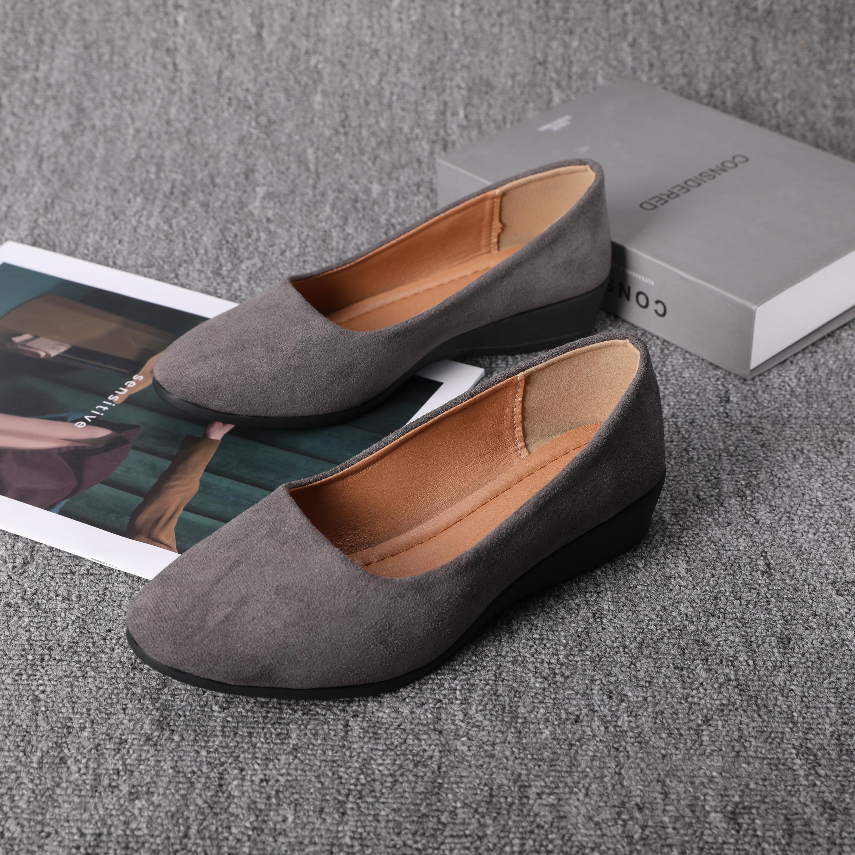 Women's Black Wedge Heels Work Shoes - Wide Fit Waterproof Rain Suede Pumps Round Toe Elegant Comfortable Insole Shallow Mouth Heeled Footwear Office Shoes for Women