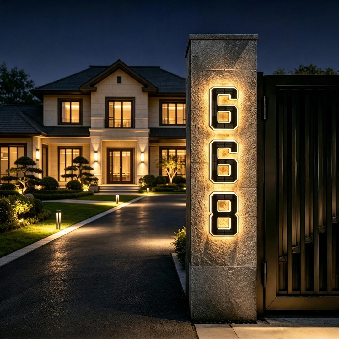 Solar House Numbers for Outside, 6.7 Inch Light Up LED Address Numbers, Waterproof Backlit Modern House Number Sign for Home Mailbox yard garden street garage lighting