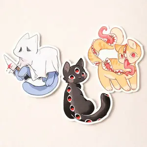 Creepy Cat Vinyl Sticker books Set (3PCS) – Spooky Funny Cat Waterproof Decals for Laptop, Phone, Water Bottle