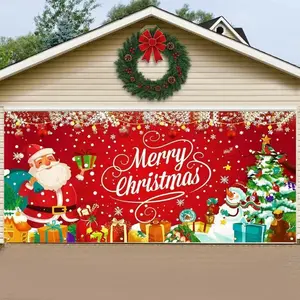 Brightown Christmas Garage Door Cover 7x16ft Decorations, with Magnetic Hook and Elastic Cord for Easy Installation, Christmas Decoration Banner Backdrop for 2 Car Garage Door Party Wall Gate (Red)