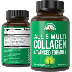 Peak Performance All 5 Multi-Collagen Capsules 90 Pills of Grass Fed Peptides Protein. with All 5 Collagen Types I, II, III,V, X. Grass Fed Beef, Fish, Chicken, Bone Broth Supplement