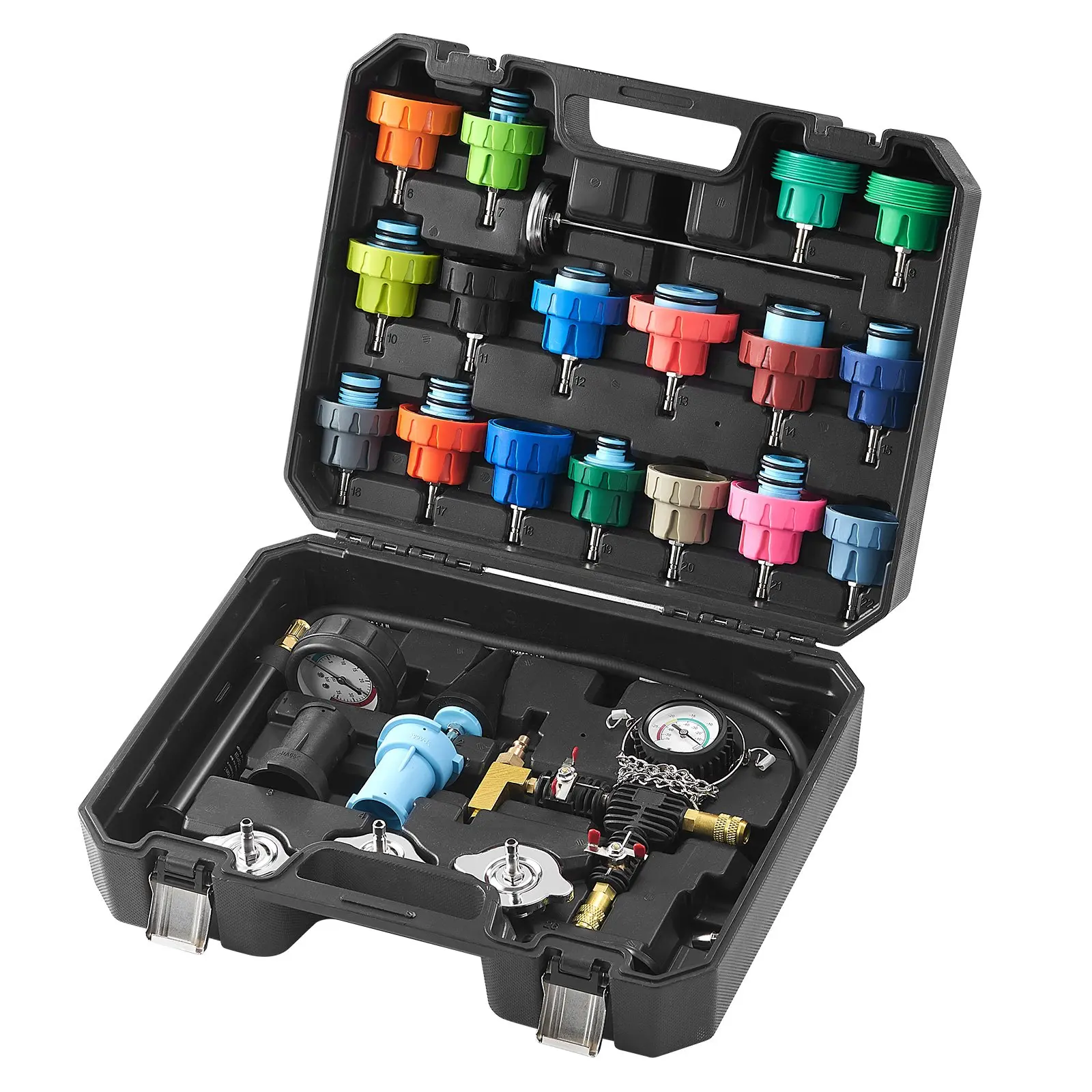 【Summerfinds】VEVOR Universal Radiator Pressure Tester Kit Coolant Pressure Tester Kit with Manual Pump and Color-Coded Test CapsCoolant Vacuum Refill kit for Cars Motorcycles Trucks Cooling System