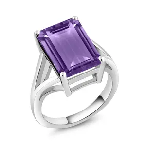 Gem Stone King 5-10 Cttw Gemstone Birthstone Solitaire Engagement Ring For Women | 925 Sterling Silver | 14X10MM Emerald Cut | Wedding Anniversary Promise Ring For Women | Available In Size 5-9