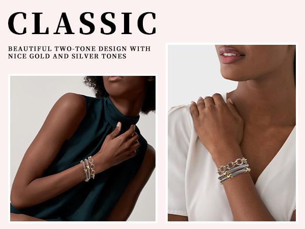 Aprilery Adjustable Stackable Twisted Cable Bracelet Set – 3PCS Cuff & Chain Link Knot Design Fashionable Statement Jewelry Gifts for Women