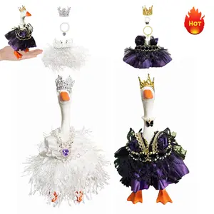 2 Set 7Pcs Princess Dress Set for 7 Inch Magnetic Desk Goose Key Holder, Elegant Outfit with Crown, Necklace & Choker Accessories, Adorable Desk Goose Decor Gift,Perfect Housewarming Gift
