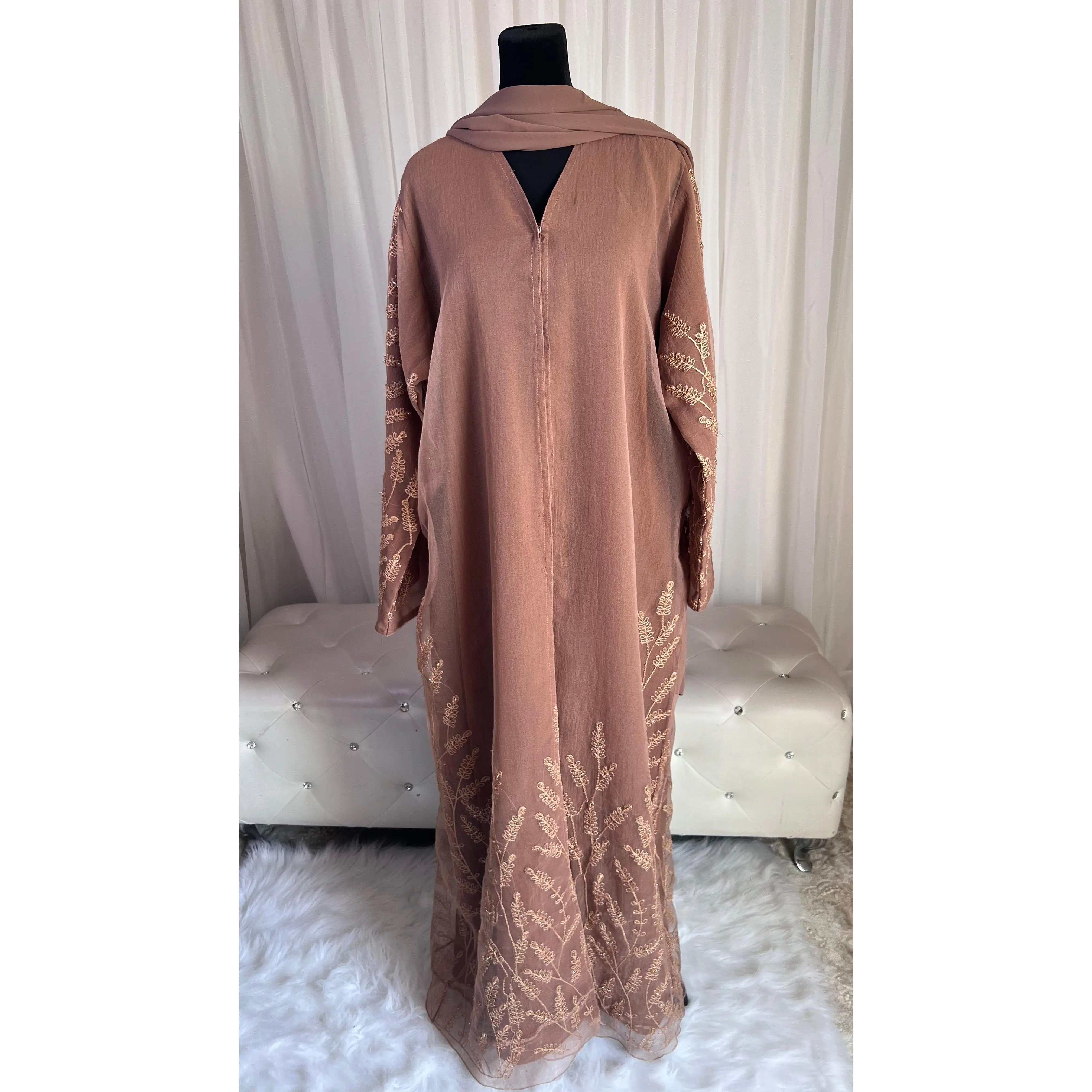 Huda Lace Embroidered Open Abaya