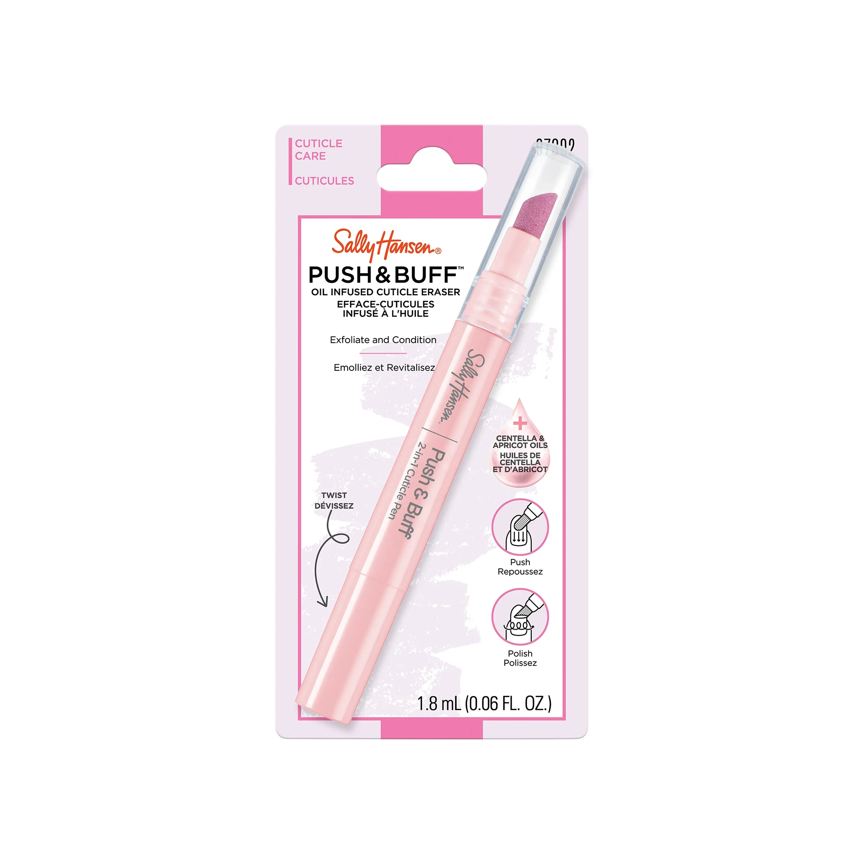 Sally Hansen Push & Buff Cuticle Pen, Gentle Nail Care Manicure Tool, Nourishing Remover That Exfoliates, Polishes and Smooths