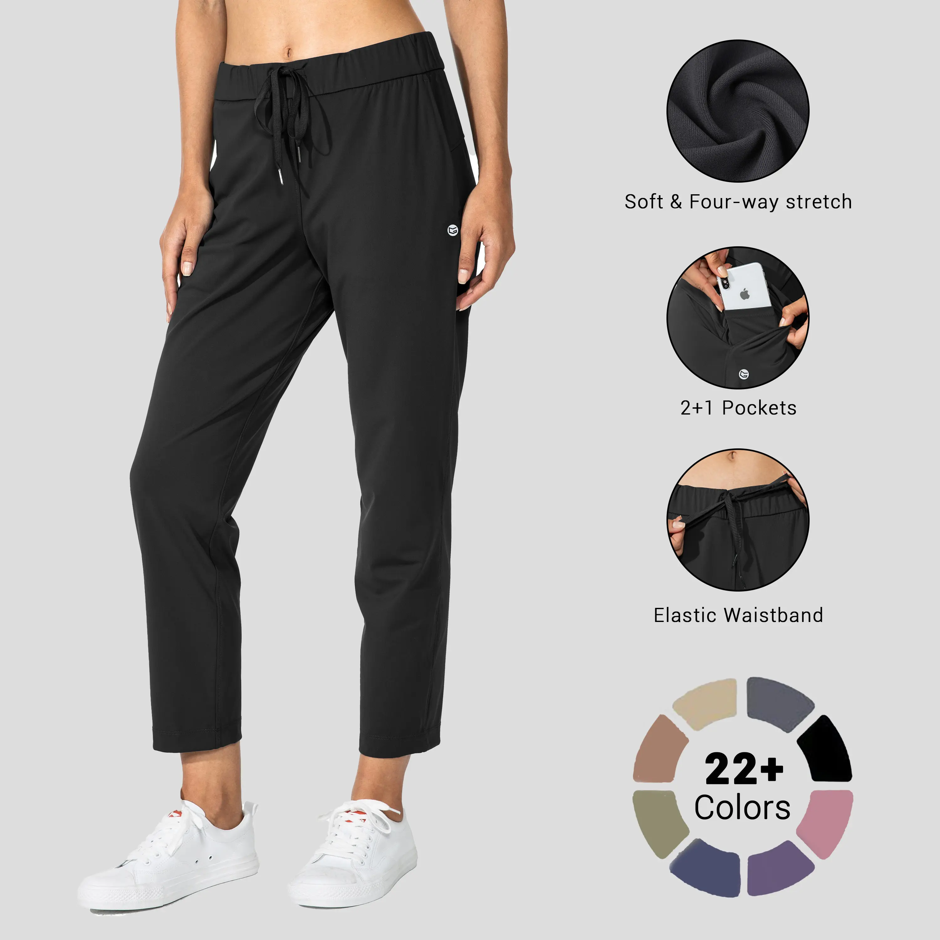 G GRADUAL Women's 7/8 Soft Stretch Ankle Trackpants - Deep Pockets, Lightweight, Flattering Sportswear for Fitness Training, Athletic Performance, Workout Outfit Inspo Athletic Trousers Activewear Tracksuit Pants