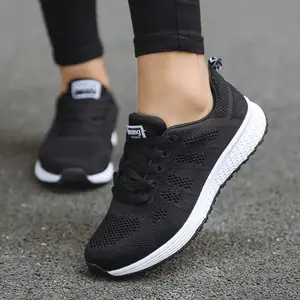 Women's Breathable Mesh Walking Shoes – Lightweight White Flat Sneakers