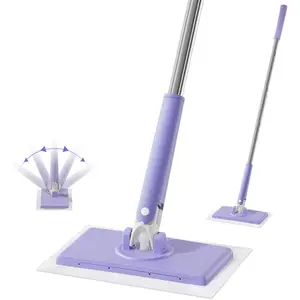 Automatic Cloth Mop, Household Mop Indoor Quick Dry Automatic Fabric Clamping Mop Wet and Dry Use, 360°Rotating Head Push-Pull Handle Design, Cloth Changing Mini Mop, for Bathroom, Kitchen